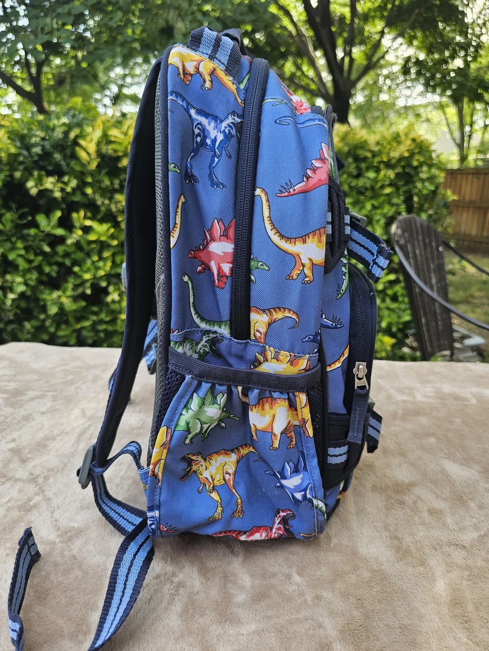 Pottery Barn Kids Blue Backpack with Multicolor Dinosaurs
